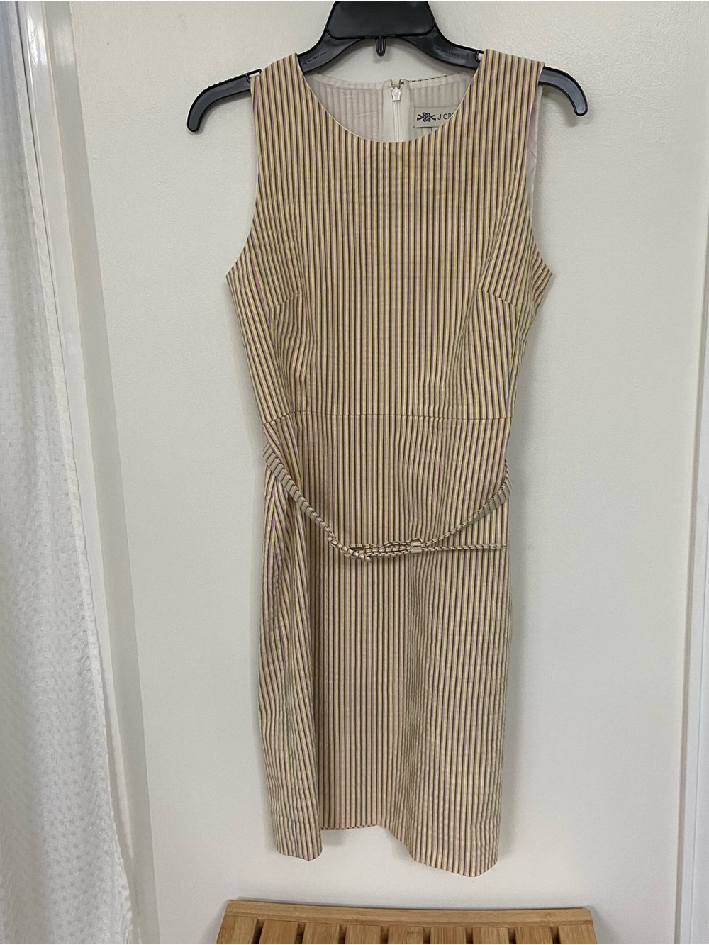 J.Crew 6P Pastel Stripe Sheath Dress Belted Sleeveless Lined